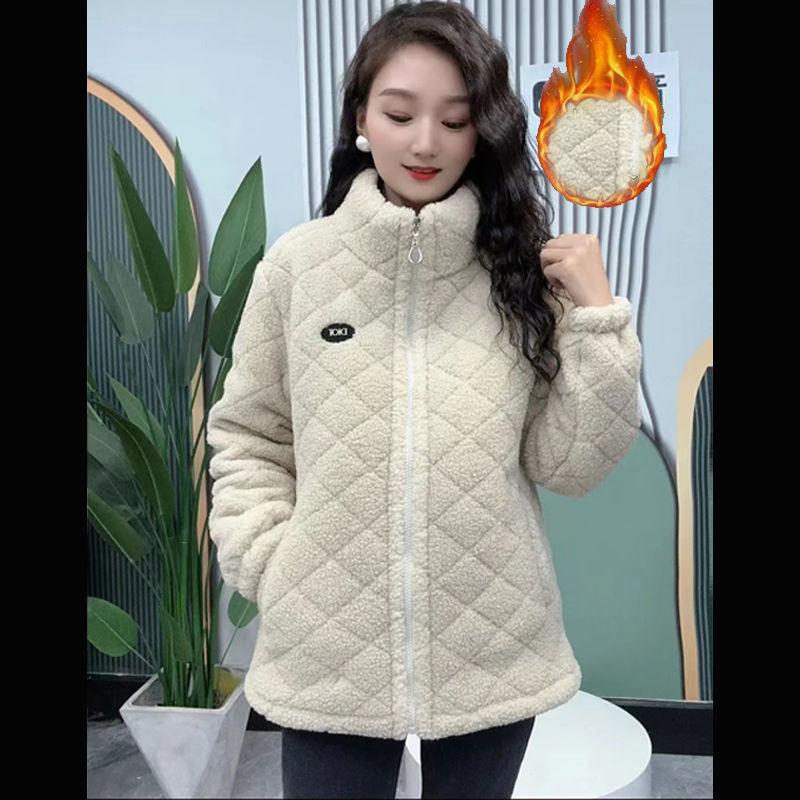 Fleece Lined Thickened Coat Women's Winter Warm Jacket Middle Aged Mothers Fashionable