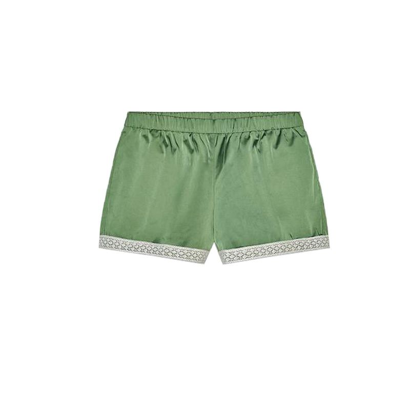 

Lace Translucent Lapel Short-Sleeved Shirt 3067057 Lace Silk Satin Texture Shorts 4391405 Green shorts L