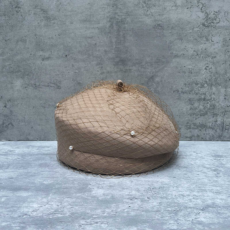 French Celebrity Pearl Mesh Wool Beret Female Autumn And Winter Face Small Elegant Retro Painter Top Hat Foreign Style