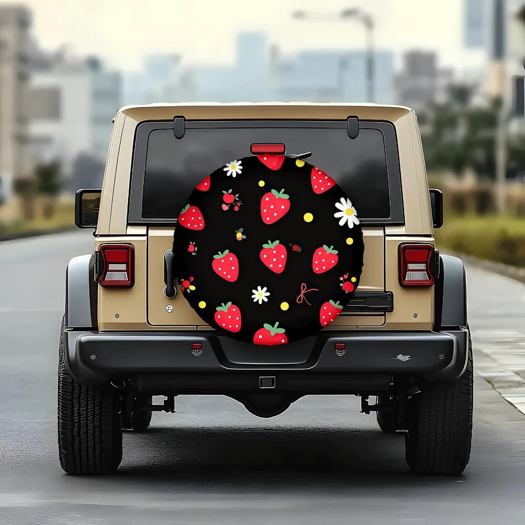 Strawberry Flower Tire Cover for Trailer SUV Durable Polyester Spare Wheel Protector