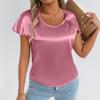 T Shirts For Women Pleated R-Neck Dressy Casual Blouses Printing Short Sleeve Summer Tops Loose Fit