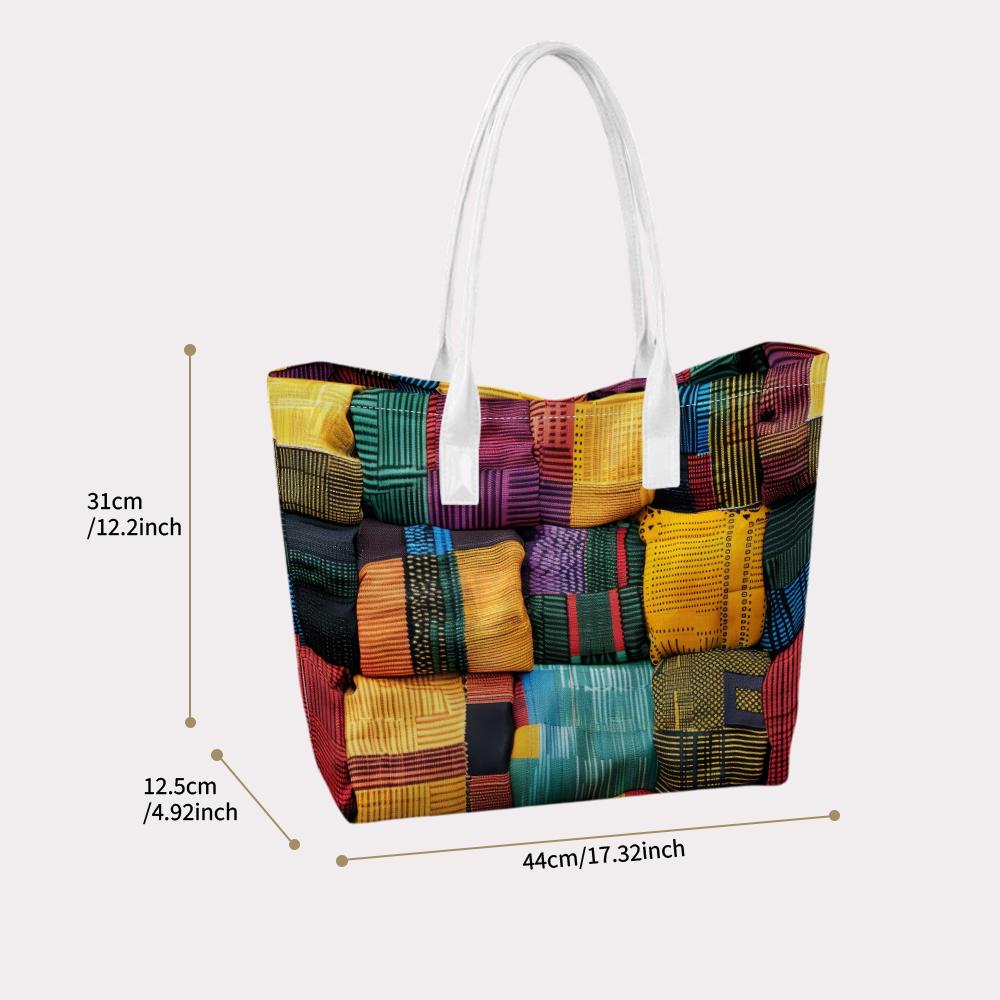 Colorful Geometric Patchwork Tote Bag Stylish Casual Daily Shoulder Handbag for Shopping Travel