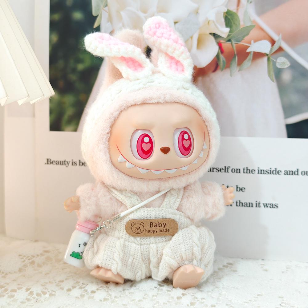 Doll Clothes & Accessories: First & Second Gen Labubu Charm Outfits - Cute Rabbit & Bear Overalls