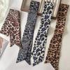 Luxury Leopard Print Tie Painting Silk Scarf Women Long Ribbon Skinny Bag Handle Ribbon Scarves Lady Spring Neckerchief Hairband