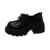 Black small leather shoes women's autumn and winter new thick-soled heightening retro lace-up single shoes