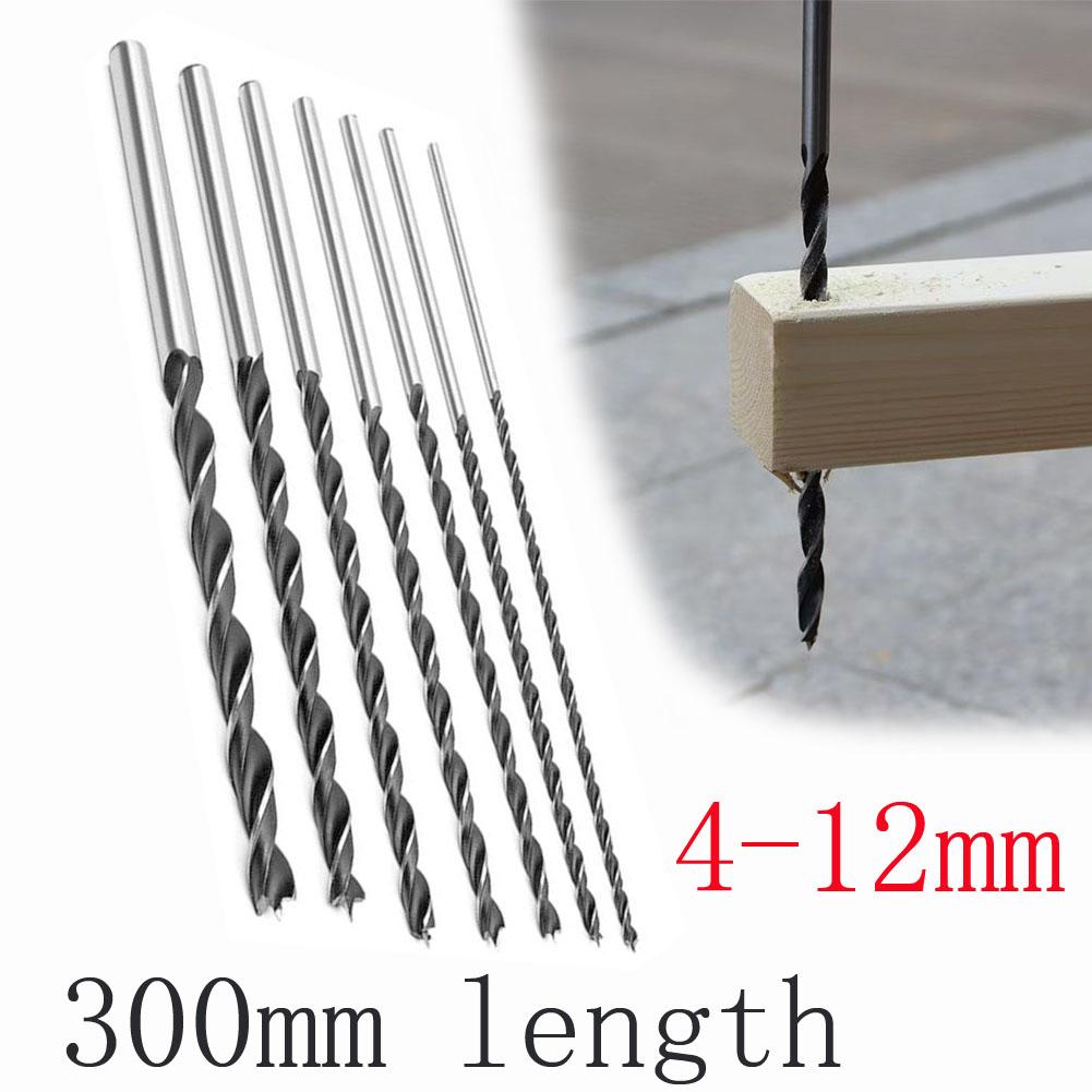 7PCS 300mm Wood Drill Bit Set 4-12mm Brad Point Round Shank For Hardwood Softwood Plastic Acrylic Drilling Tools