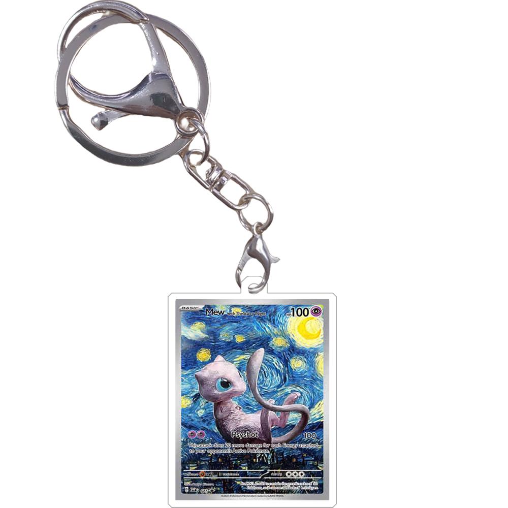 Pokemon Keychain Van Gogh Oil Painting Series Eevee Charizard Mew Mewtwo Acrylic Small Cards Anime Game Pendant Game Prop Toys