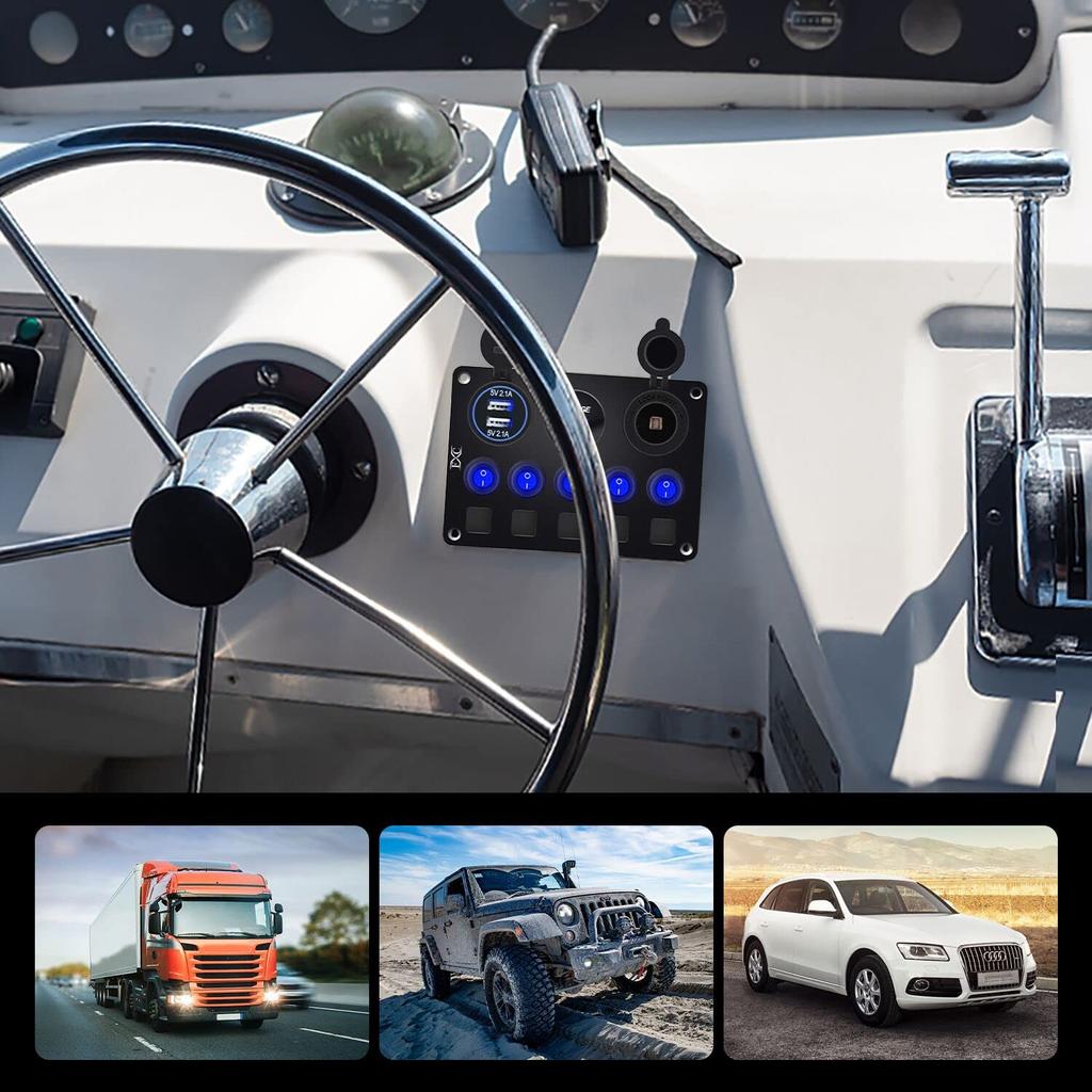 5-Wege-Bootswippschalter-Panel mit Leistungsschaltern, wasserdichtes digitales Voltmeter, 12V USB-Ladegerät, Steckdose für LKW, Wohnmobil