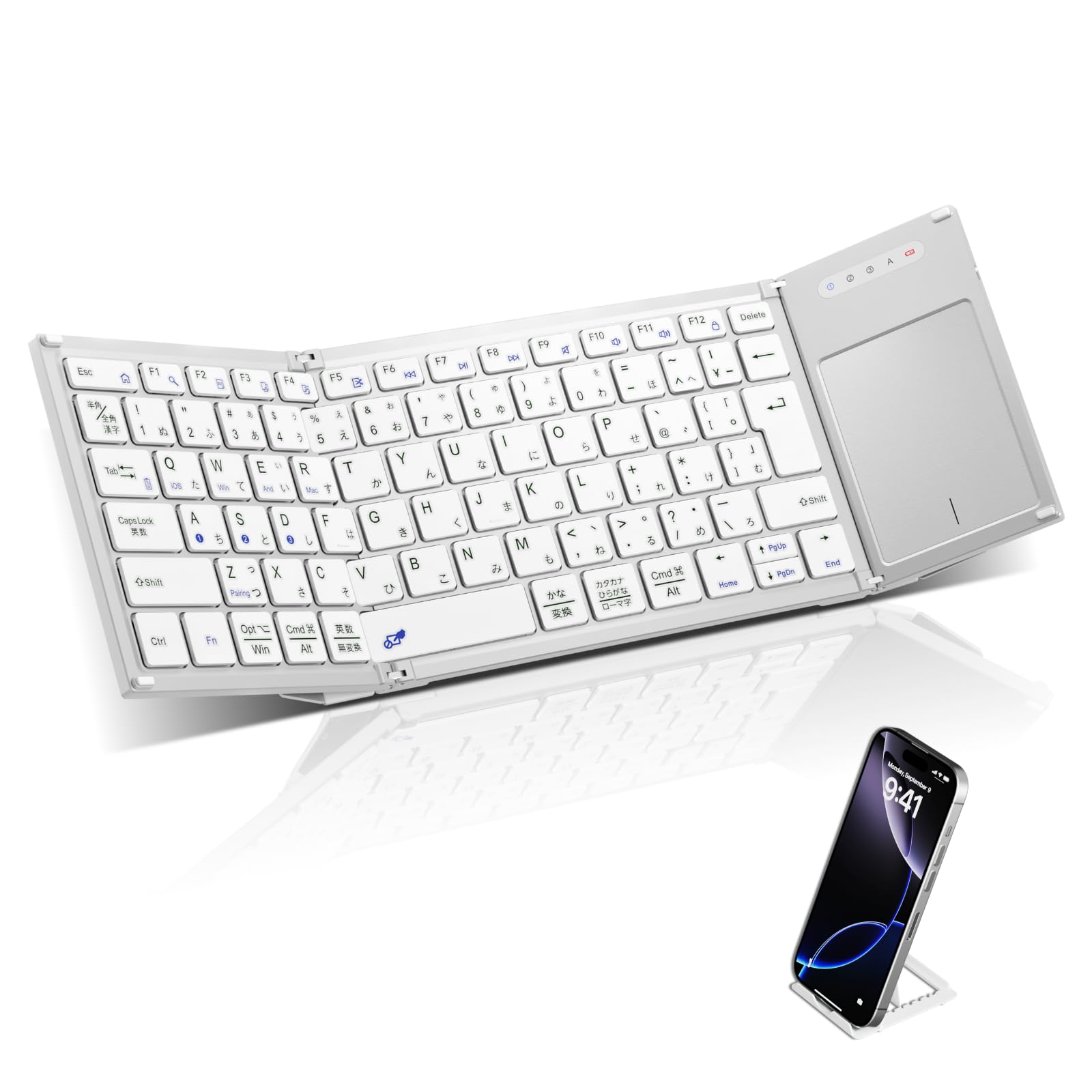 

Ewin Wireless Bluetooth Keyboard, Foldable, JIS Standard Japanese Layout, Touchpad, iPadiPhone Keyboard, Three-Device Switching, Compatible with