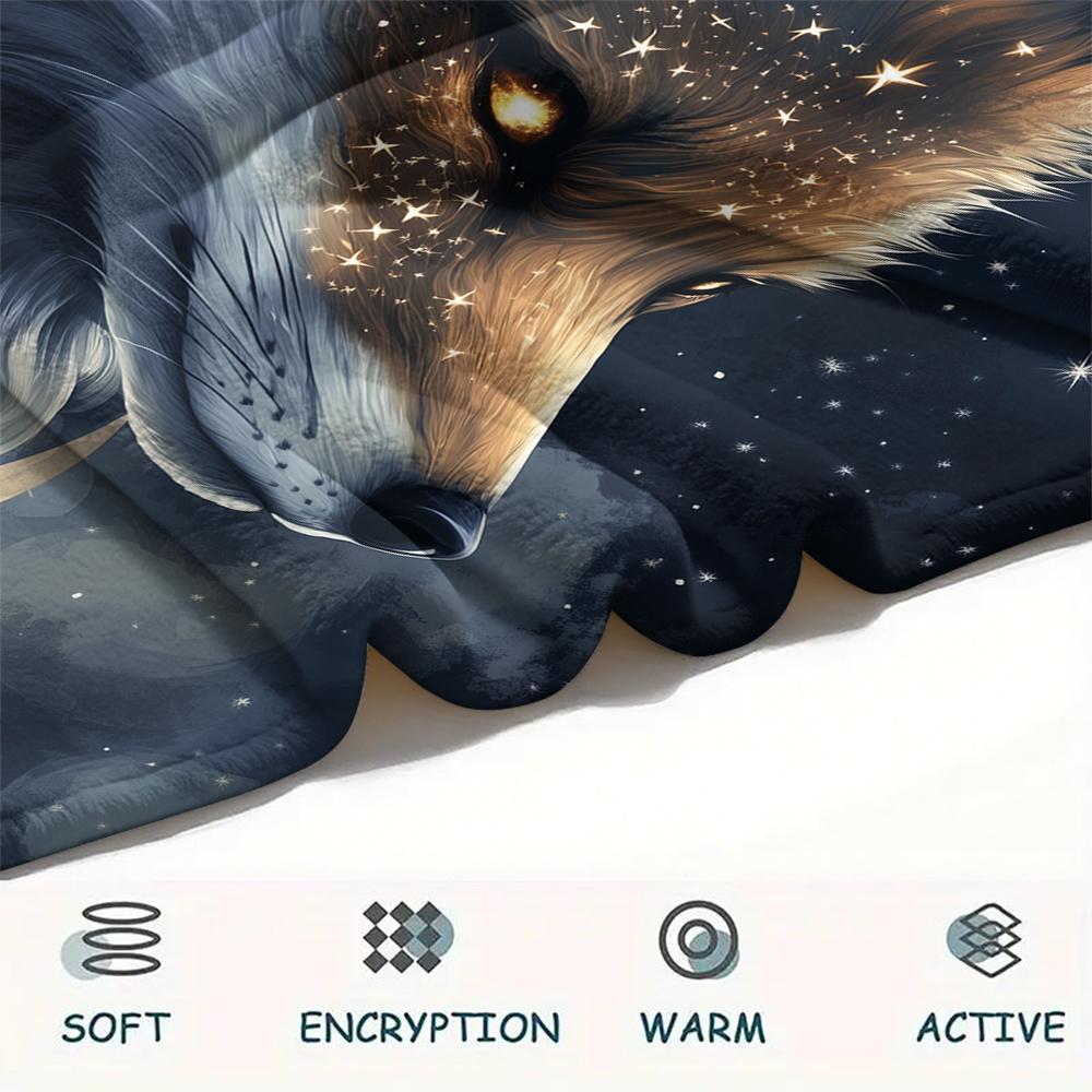 Fox and Moon pattern Flannel Blanket, High quality Comfortable for All Seasons, Home Decor, Warmth and Comfort, Perfect for Gifts.