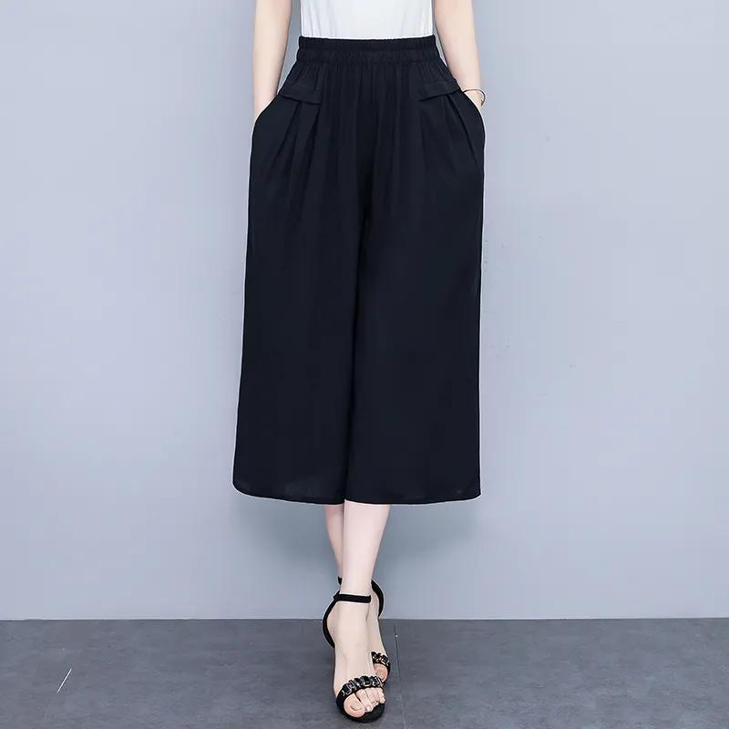Pantalones Casuales Sueltos de Siete Minutos de Pierna Ancha de Cintura Alta para Mujer de Verano para Mujeres de Mediana Edad y Mayores Finos Cómodos