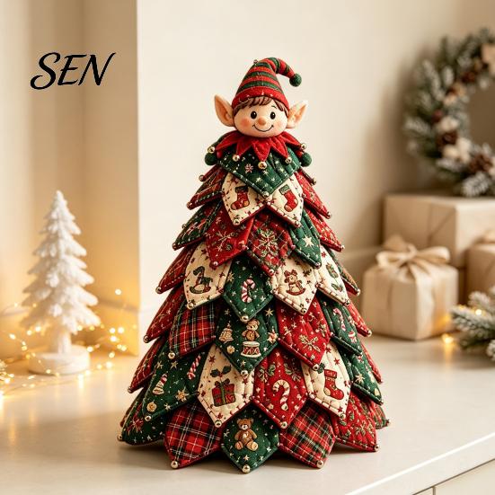 Craft Kits for Home Decor DIY Quilted Fabric Christmas Tree Kit, Vintage Patchwork Sewing Set Festive Projects Holidays Tabletop Decor, Handmade Xmas