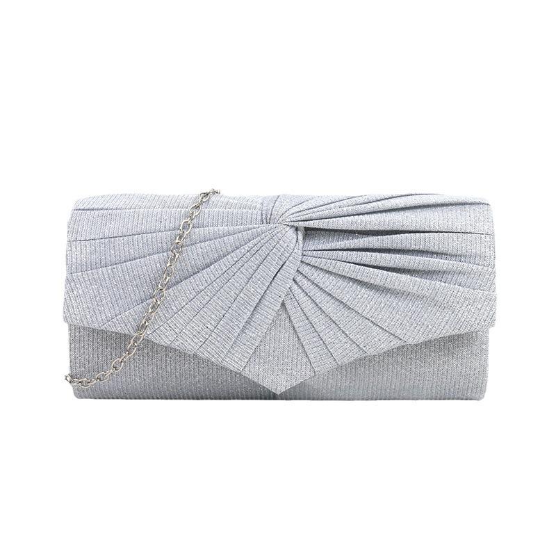 Pleated Ruffle Women's Crossbody Evening Clutch Handbag with Chain