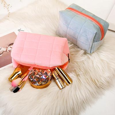 1Pc Cosmetic Travel Fleece Fabric Solid Color Wash Bag Make Up Pouch Storage Case Women's Toiletry Bag