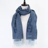 HERMES Logo Embroidery Crazy Chain Cashmere Fringe Scarf blueUsed