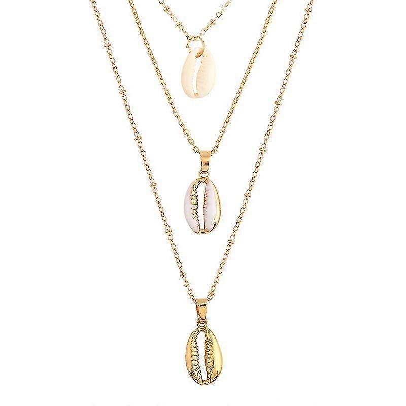 Women Lady Necklace Chain 3 Layers Bohemia Style Shell Pendant Jewelry Decoration
