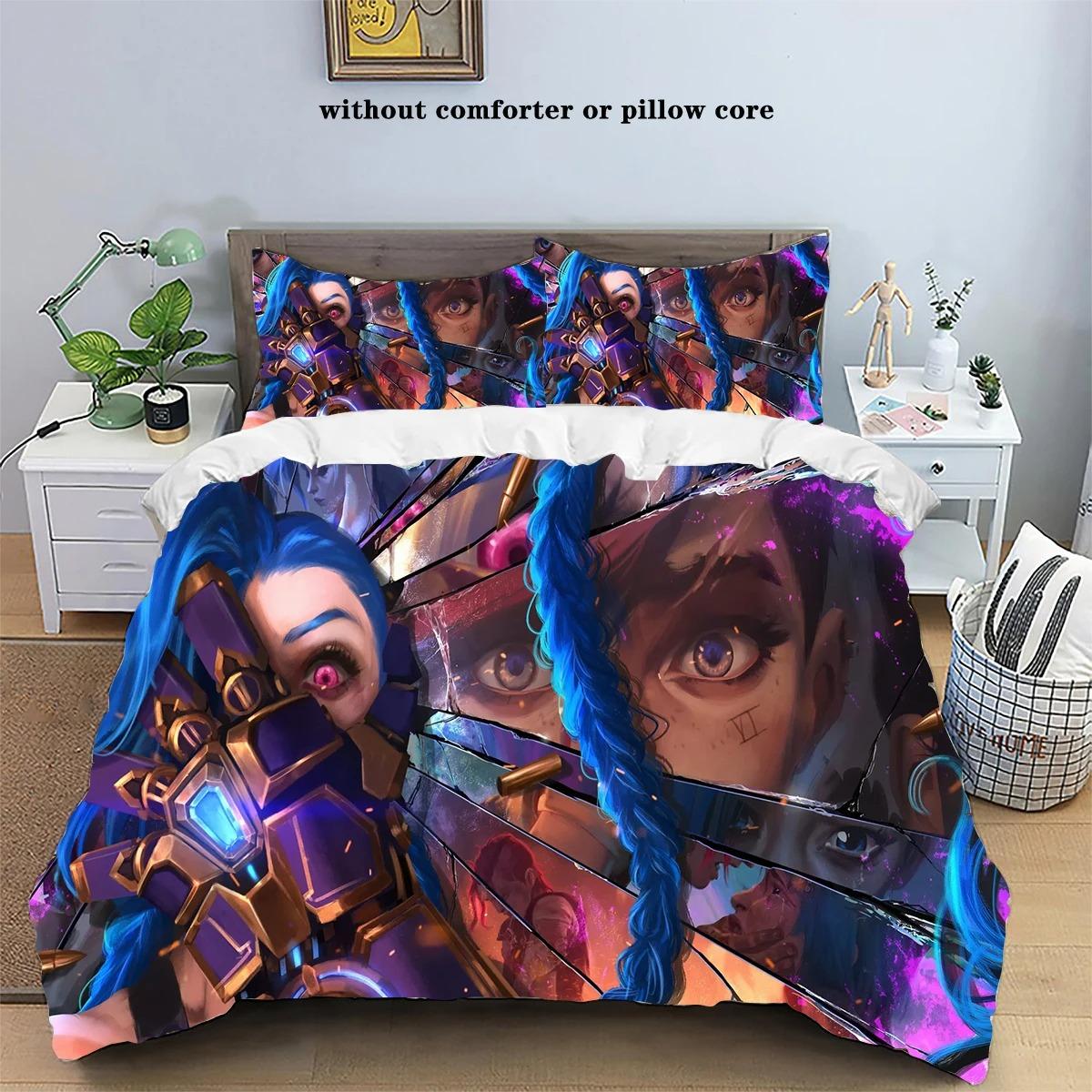 

Аниме Джинкс Аркан: Комплект из трех предметов для дома и кровати League of Legends, наволочка с аниме-принтом, пододеяльник, полный размер, настраиваемый AU Single 140x210cm