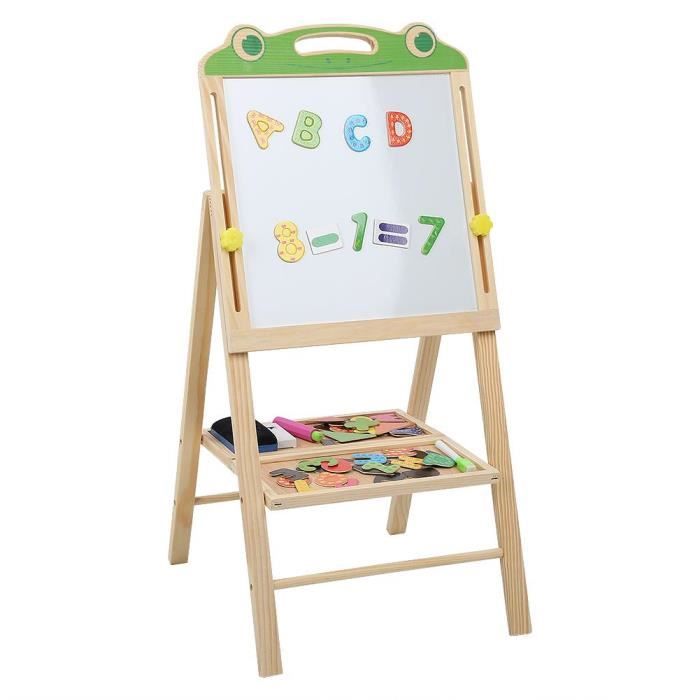Table à dessin en bois - Modèle grenouille - Double face - Pour enfants - Écologique et portable