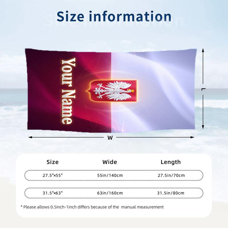 Beach Towel Poland Football Print Custom Name Text Soft Towel for Swimming Pool