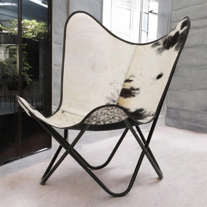 Handcrafted Hairon Leather Chair - Unique Rustic Cowhide Accent Chair for Living Room, Dining, or Office"