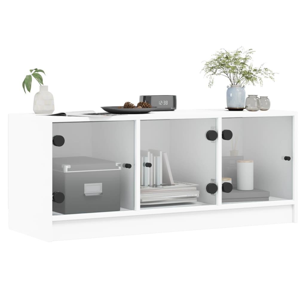 TV Cabinet with Glass Doors White 102 X 37 X 42 Cm