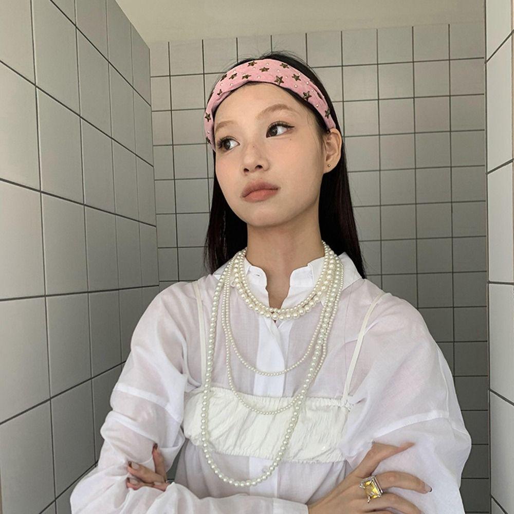 Spicy Girl Wide Edge Hairband Y2K Retro Hair Hoop Sweet Wide Star Rivet Headband  Women