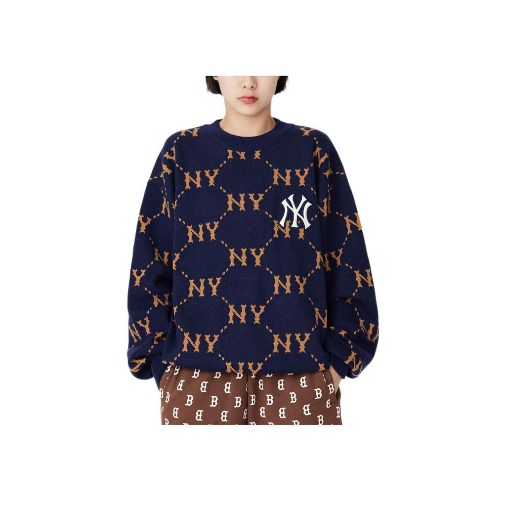 New MLB Old Flower Sweaters Unisex Navy Blue 3AKPM0226-50NYS