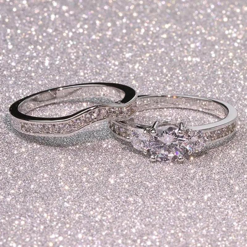 Женское кольцо Кристально-белое круглое женское обручальное кольцо набор бренд роскошь обещание обручальное кольцо винтажное свадебное кольцо женское 10 серебряный