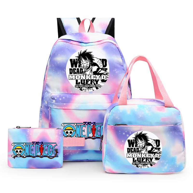 3Pcs/set Anime One Piece Anti-Theft Backpack Casual Daypack with Lunch Bag Pencil Case Back To School Daily Bookbag for Boy Girl Mochila Rucksack