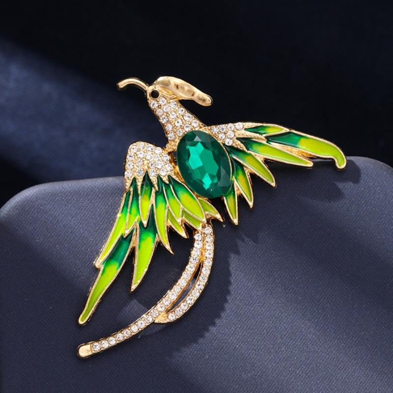 Colorful Phoenix Reborn Ashes Red Green Crystal Rhinestone Enamel Brooch Pins Party Wedding Girl Gifts