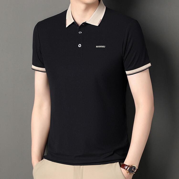 Einfarbiges Revers Kurzarm-T-Shirt für junge und mittelalte Männer Locker Lässig Poloshirt Oberteil