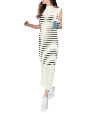 Kobe Lettuce Okabe Sleeveless Knit Rib Free Petite High [Ayumi Collaboration] Dress, Spring/Summer, Women's, Knit, Size, Straight, Ivory/Black [E300E]