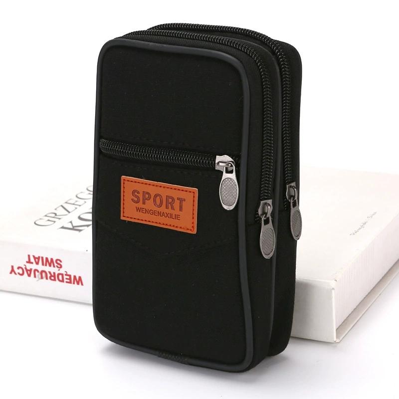 Wallet Purse Double Layer Men Phone Bag Belt Pouch Horizontal Mobile Phone Pouch Canvas Casual Men Waist Pack Outdoor Sports