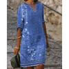 Women's V Neck Half Sleeve A-Line Midi Dress Casual Floral Print Bohemian Summer Dress