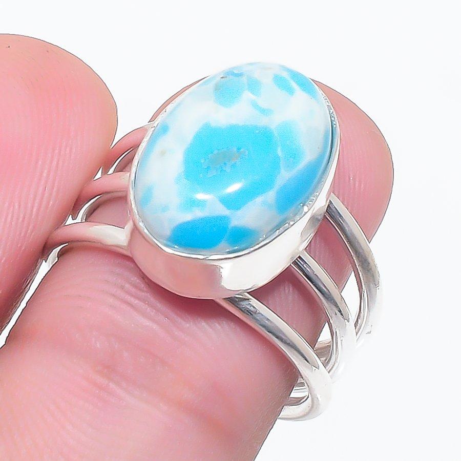 Natural Larimar Gemstone Handmade 925 Sterling Silver Jewelry Ring Size 6.5 H9i18