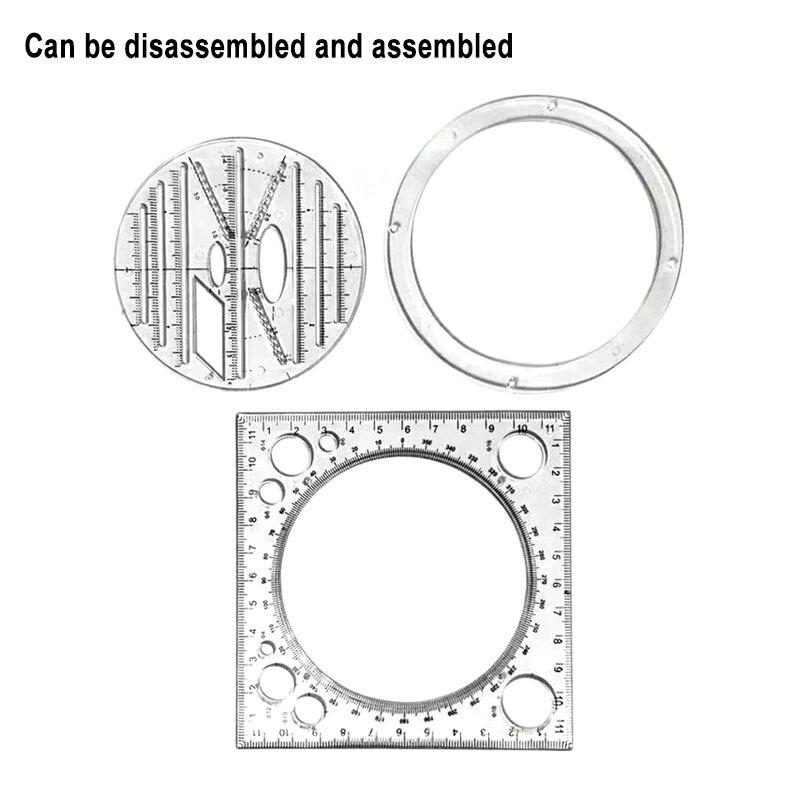 2pc  Rotatable Multifunction Drawing Template Art Design Construction Architect Stereo Geometry Circle Drafting Measuring Scale Ruler