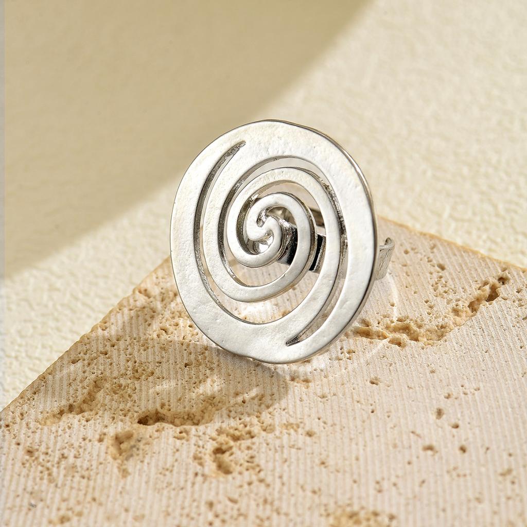 Europe, America, fashionable gold geometric spiral line ring women, light luxury niche opening adjustable index finger ring