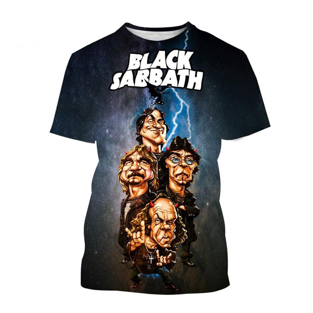 Round Neck 3D Black Sabbath Band Graphic Printed Long Sleeved Men's T-shirts - Soft Medium Stretch Polyester Fabric Summer Relaxed Fit Clothing