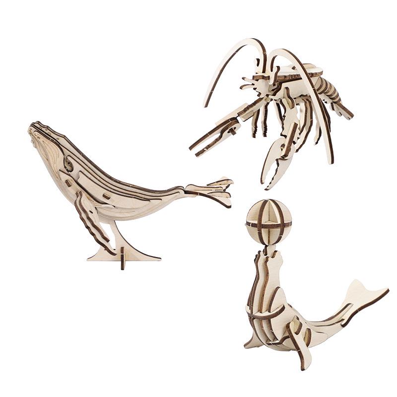 3D Ocean World Wooden Puzzle: Dolphin & Turtle DIY Assembly for Kids