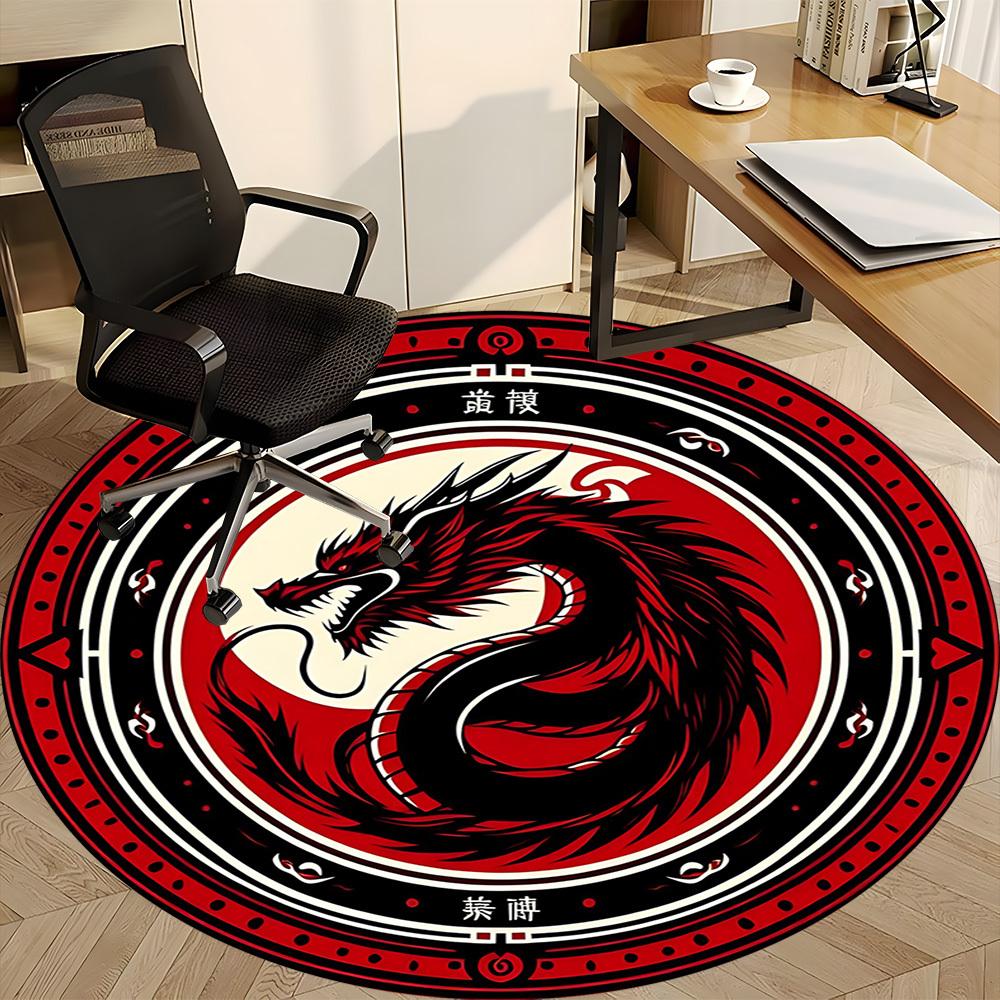 1 szt. Okrągły dywanik biurowy ze smokiem YinYang, pod krzesła biurowe, do sypialni, salonu, wystrój domu, dekoracja pokoju, dostępny w różnych rozmiarach