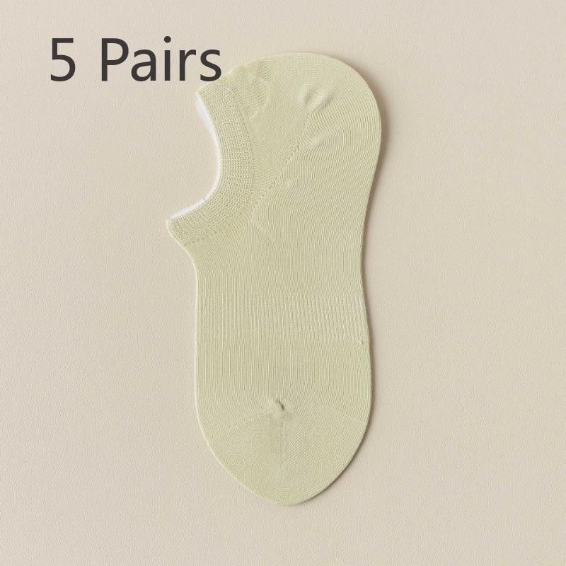5 Pairs of Women's Summer Thin Cotton Non Slip Absorbent Breathable Invisible Shallow Mouth Sports Socks