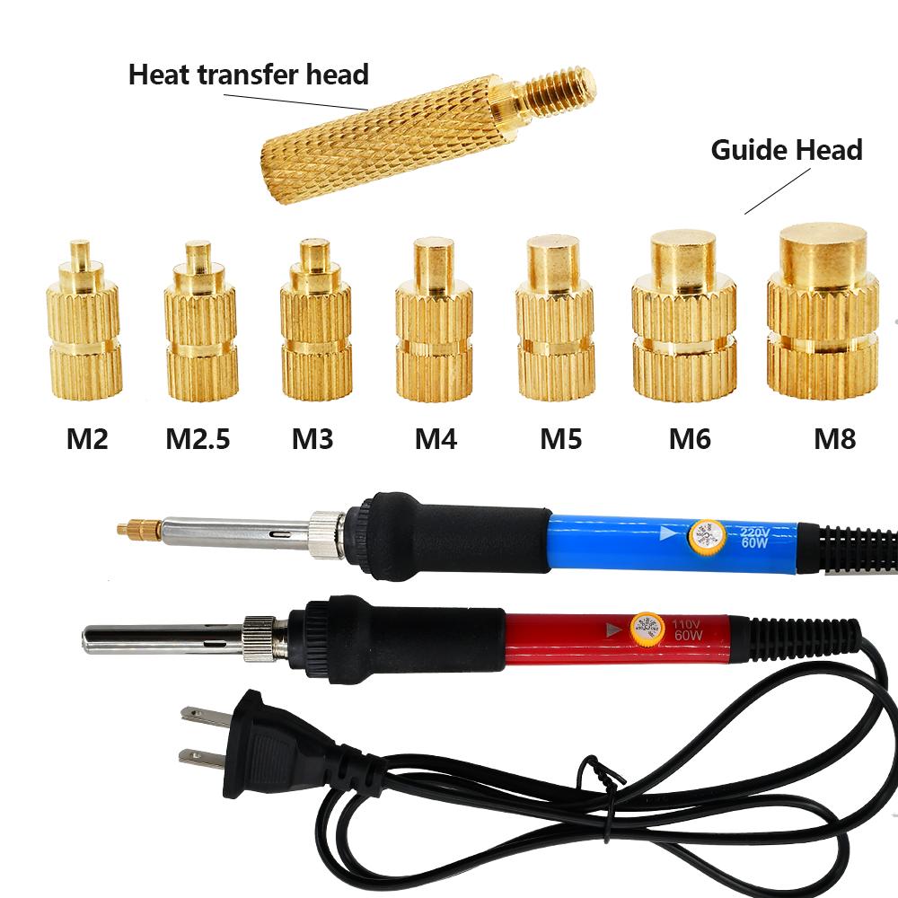 Hot Melt Brass Insert Nut Iron Tip Tool M2 M2.5 M3 M4 M5 M6 M8 Knurled Thread Insertsnut Plastic 3D Printer Soldering Iron Kit