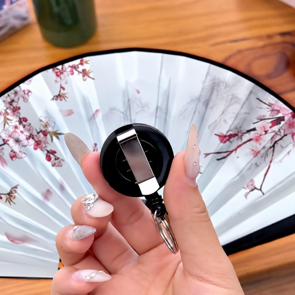 Portable Chinese Folding Fan Retractable Cord Ancient Style Hand Fan Home Ornament