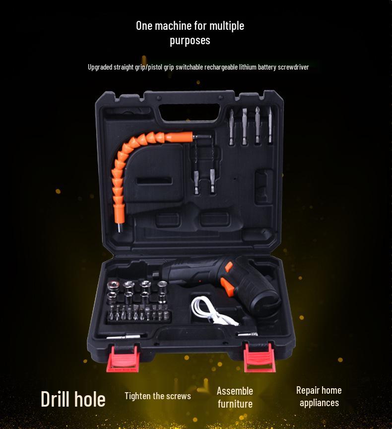 Rechargeable Multi-Functional Electric Screwdriver, Foldable Mini Hand Drill Gun Set