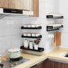 Nordic Black Wall-Mounted Kitchen Storage Rack - No-Drill Seasoning Holder with Hooks, Floor-Standing Option Included