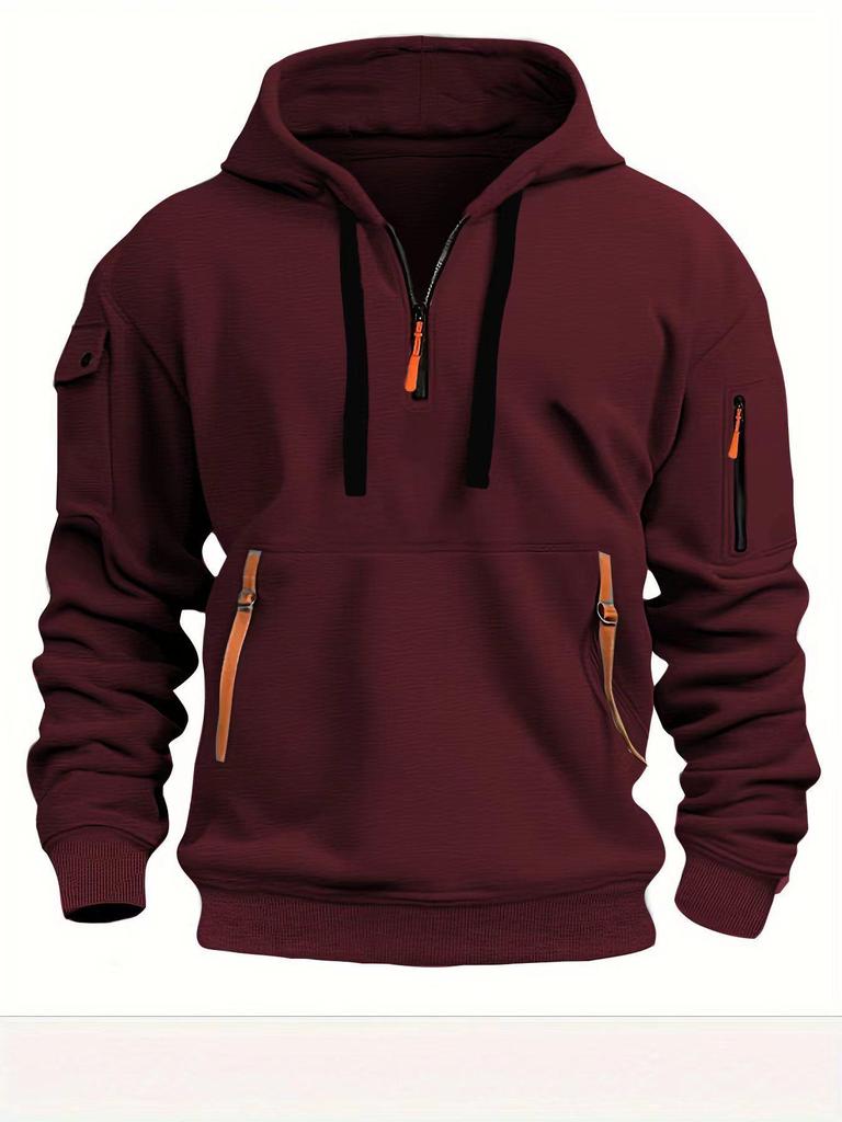 Men's Multi-pocket Embroidered Badge Zipper Hoodie