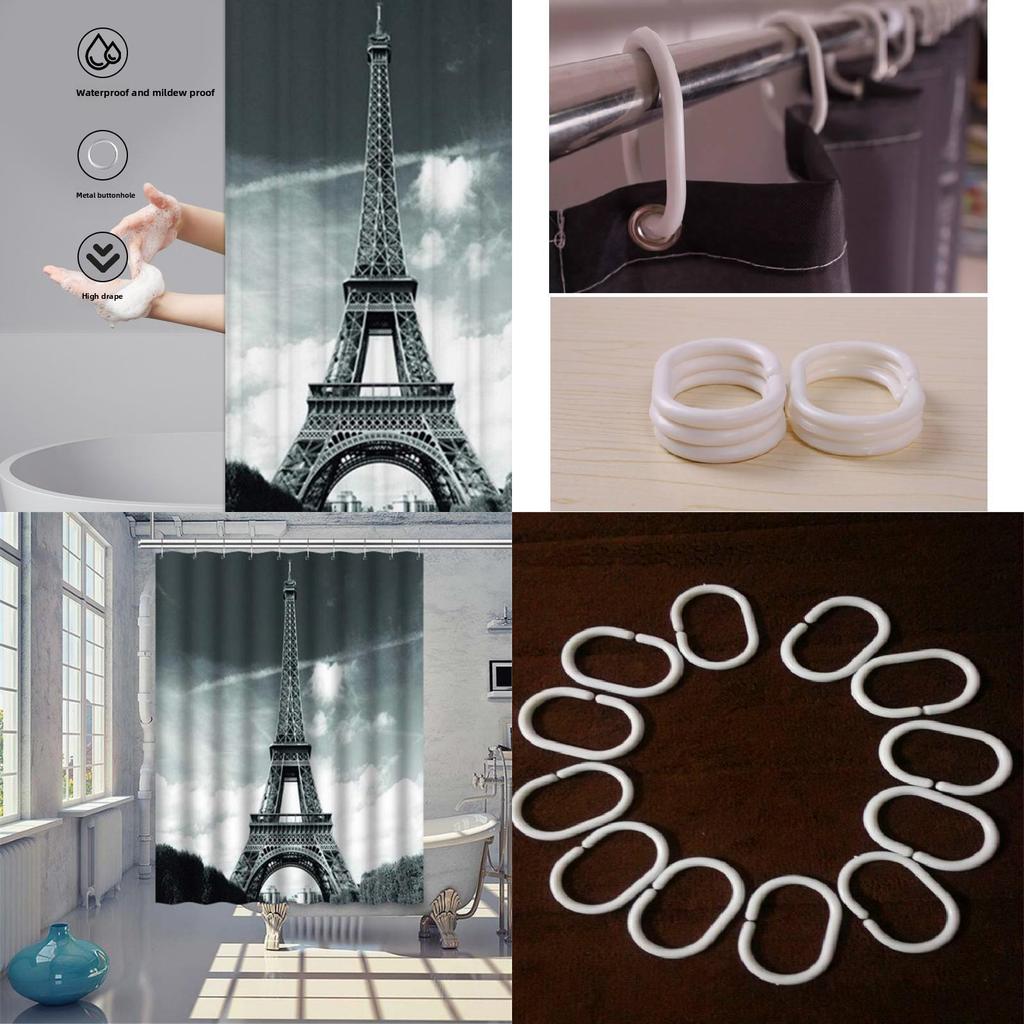 Eiffel Tower Polyester Shower Curtain With City Nightscape Bridge Design For Bathroom Decor