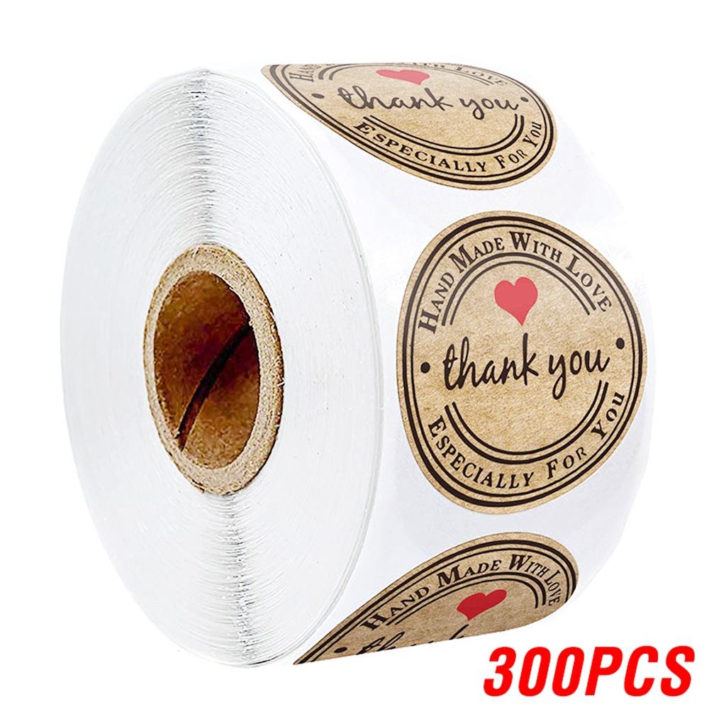 100-500Pcs Vintage Kraft Paper Stickers Scrapbook Gift Stationery Label Stickers Handmade With Love Thank You For The Stickers