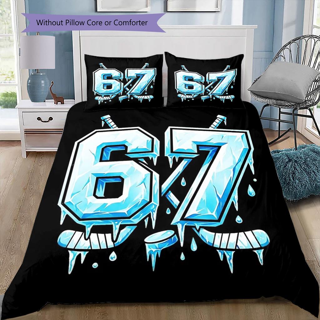 Six Seven Brick Number Bedding Set, 3PCS Bed Linen with Colorful Cartoon Print, for Boys Bedroom Decor
