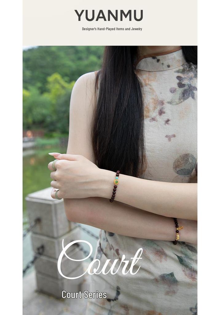 Women's Small-Leaf Red Sandalwood Bracelet, Straight Grain, Chinese Style, High Oil & Density, Wenwan Buddhist Prayer Beads.